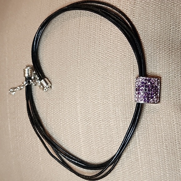 New Chico's Black Leather 5 Strand Choker Necklace, NWOT - Picture 2 of 6